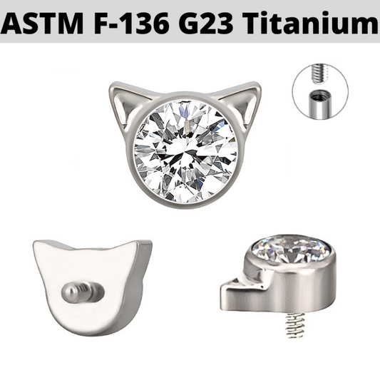 G23 Titanium Internally Threaded CZ Cat Ear Top