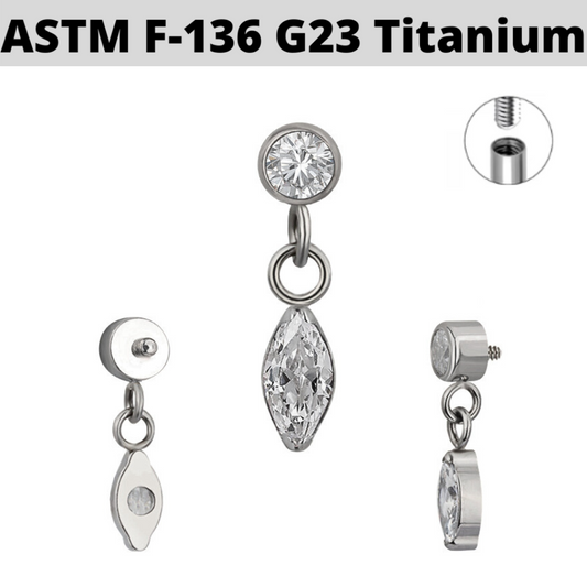 G23 Titanium Internally Threaded Marquise Dangle CZ Top