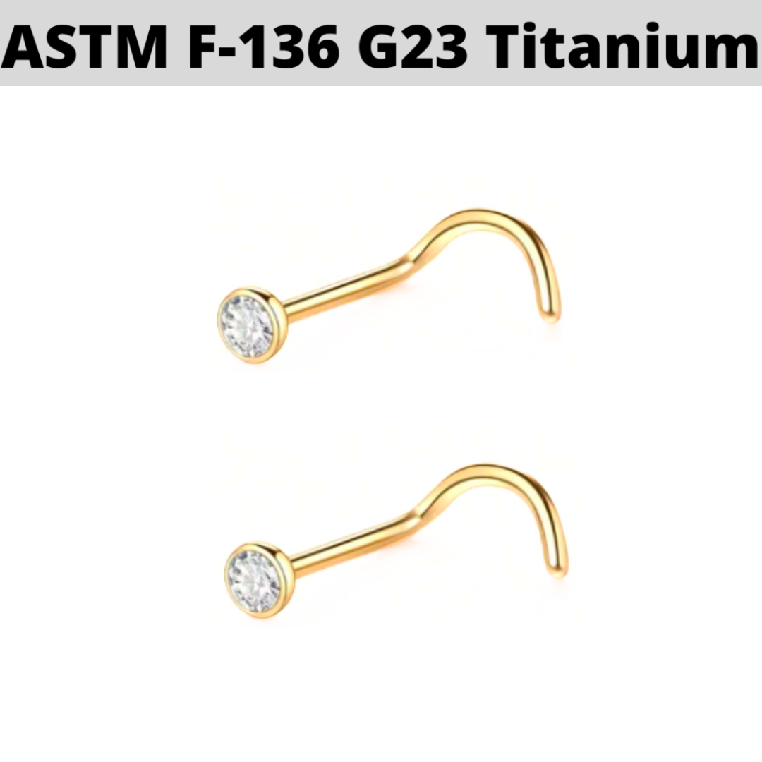 G23 Gold PVD Titanium Bezel Set CZ Nose Screw