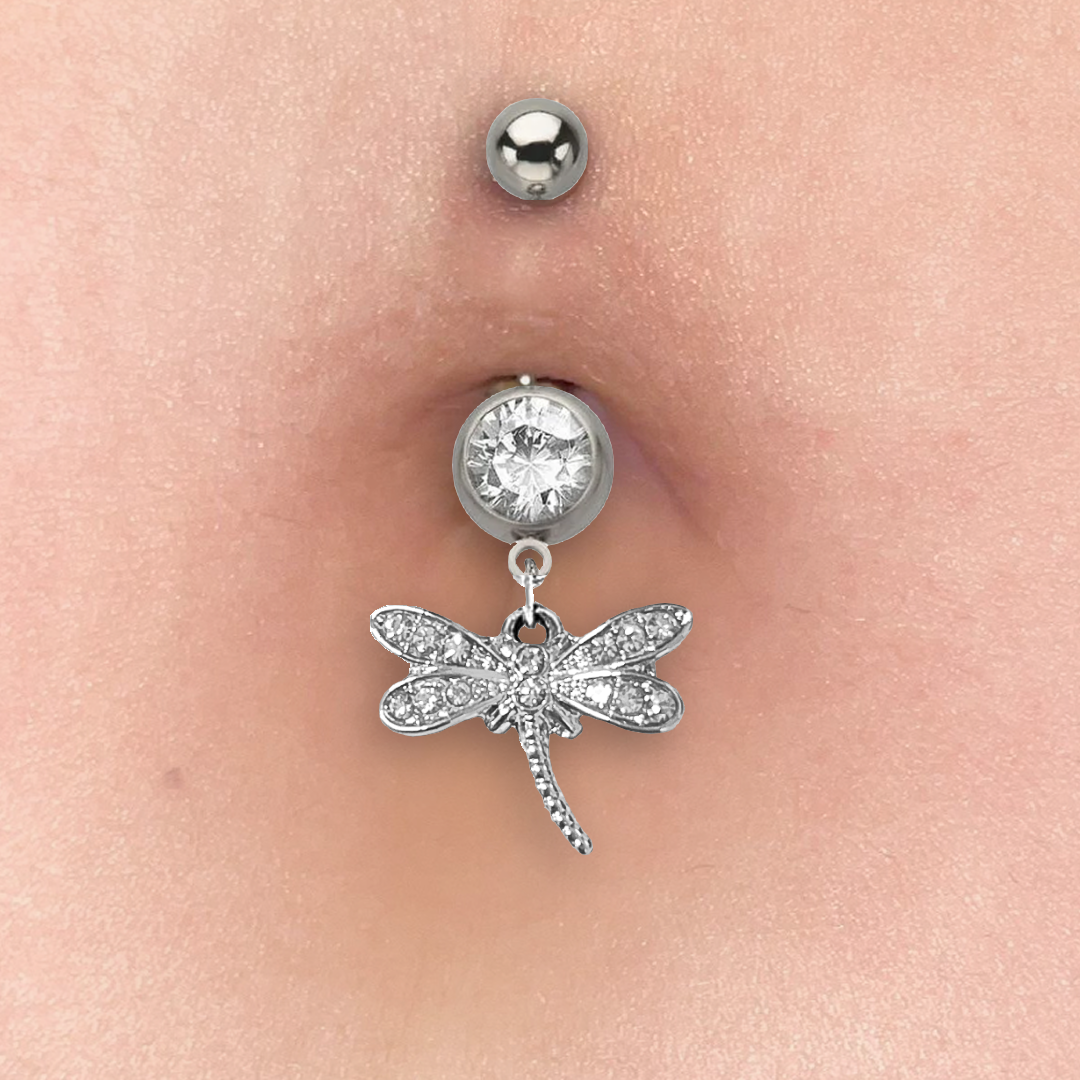 Paved CZ Dragonfly Dangle Belly Ring