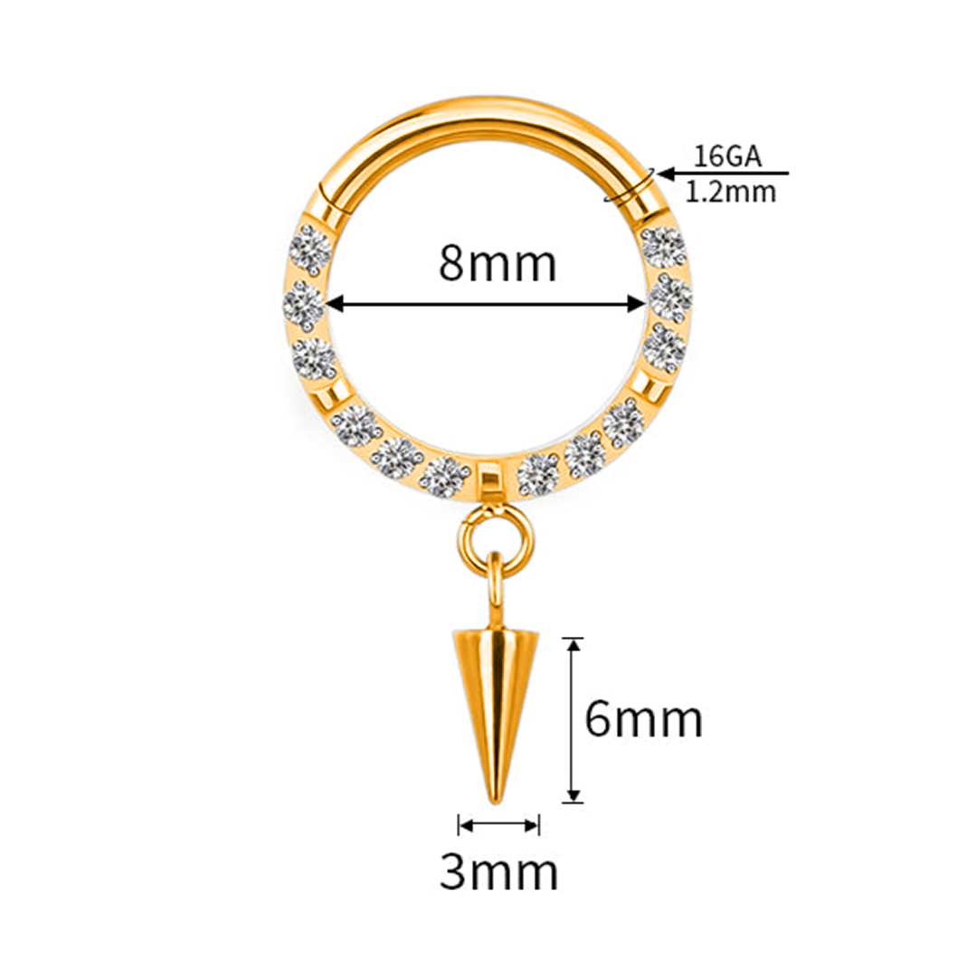 G23 PVD Titanium Forward CZ Dangle Cone Hinged Clicker Segment Ring