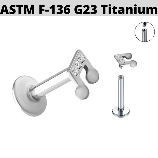 G23 Titanium Internally Threaded CZ Music Note Labret