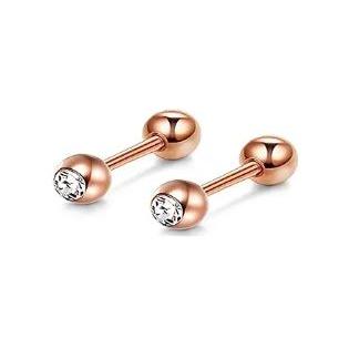 Rose Gold Steel CZ Gem Ion Plated Tragus Barbell