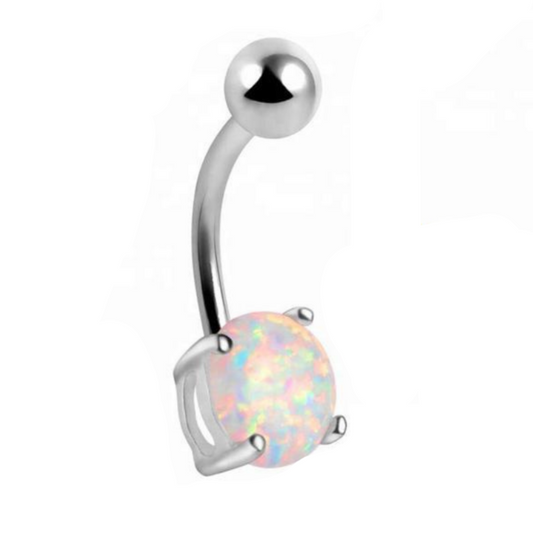 Opal Steel Prong Set Belly Ring