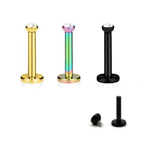 Ion Plated Internally Threaded Flat CZ Labret